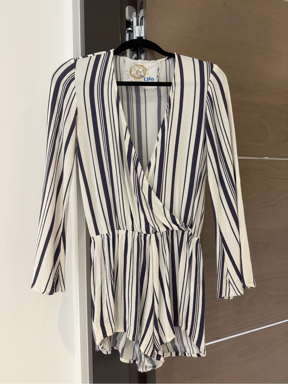 Blue Life Navy and Cream Striped Wrap Romper